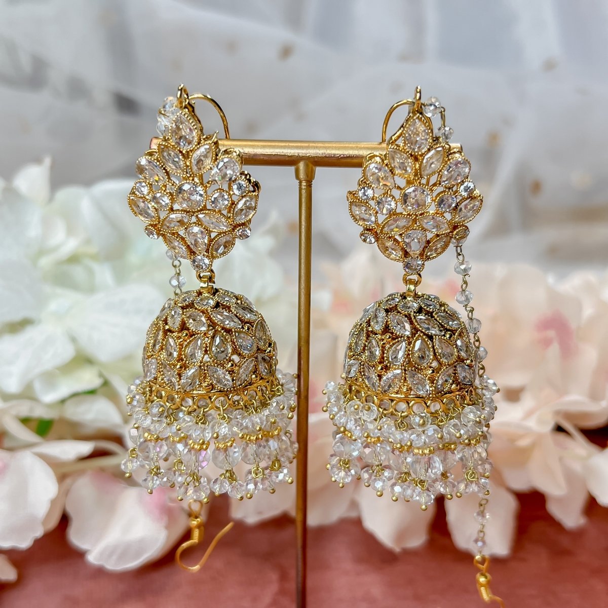 Faux Gold Semi Precious Bronze Gold 3” Jhumka Earrings Indian Pakistani  Jwellery | eBay